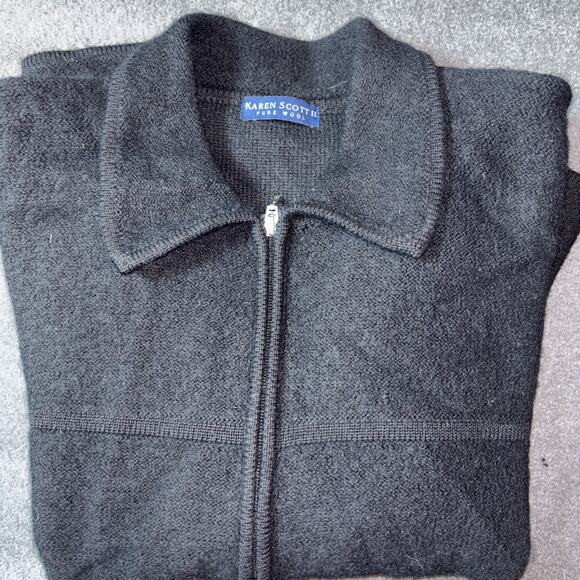 Karen Scott Sz 2X 100% Wool Zip Up Cardigan Black Sweater - Picture 6 of 6